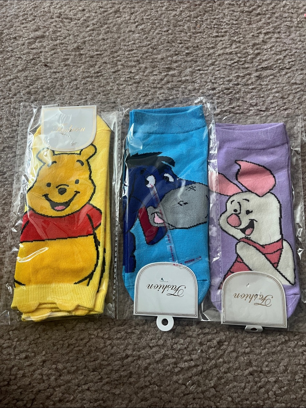 Disney Winnie the Pooh, Eeyore & Piglet Socks - Yellow, Blue, Purple